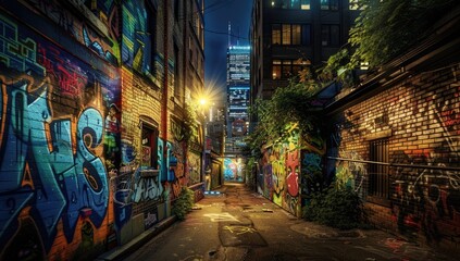 Fototapeta premium Vibrant Street Art in Dark Alleyway