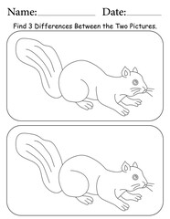 Squirrel Puzzle. Printable Activity Page for Kids. Educational Resources for School for Kids. Kids Activity Worksheet. Find Differences Between 2 Shapes