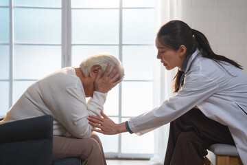 nursing home assistance in health insurance business concept, asian woman doctor or nurse caregiver...