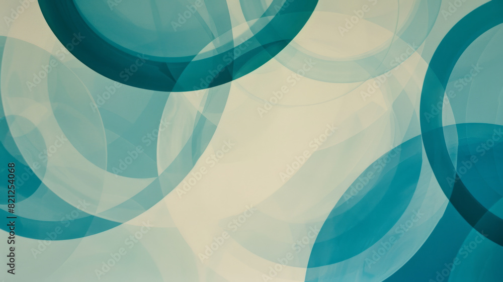 Poster Abstract design with overlapping circles in shades of blue, creating a calming pattern on a pale blue background,