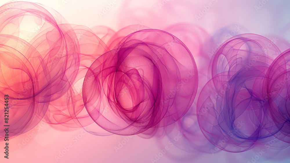 Aufkleber abstract illustration with circles in pastel pinks and purples, clustered in the center of a white b