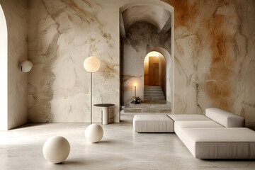 Home mockup, contemporary minimalist living room interior with white sofa