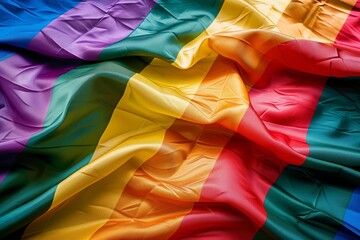 A close-up image of a wavy rainbow flag showing realistic textures and folds - Powered by Adobe