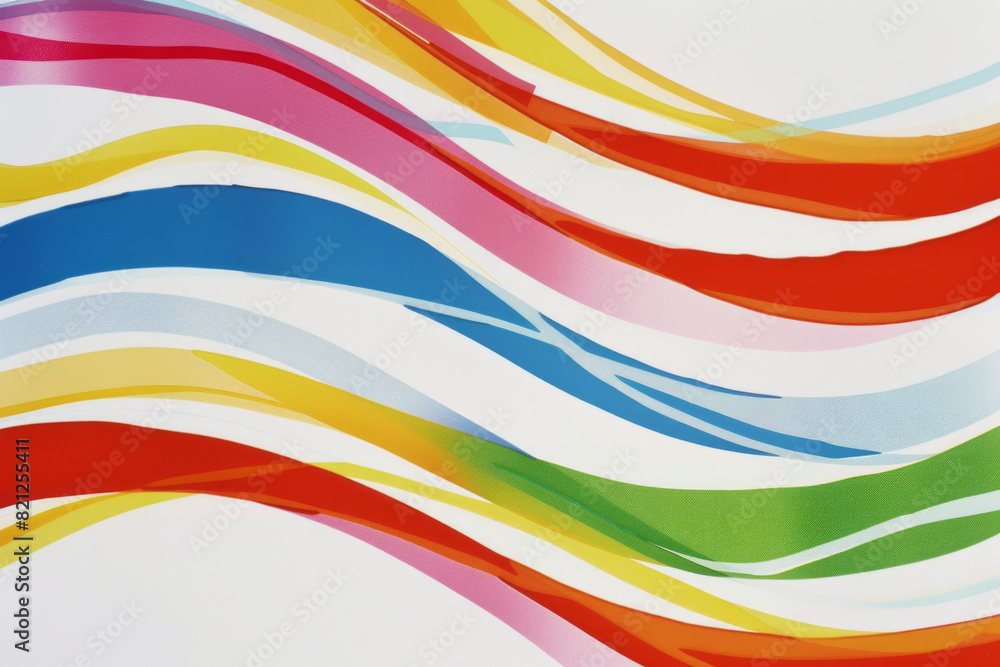 Poster design featuring wavy lines in rainbow colors, flowing diagonally across a white background for a pl