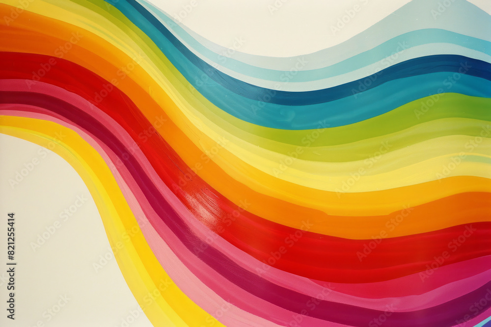 Poster design featuring wavy lines in rainbow colors, flowing diagonally across a white background for a pl