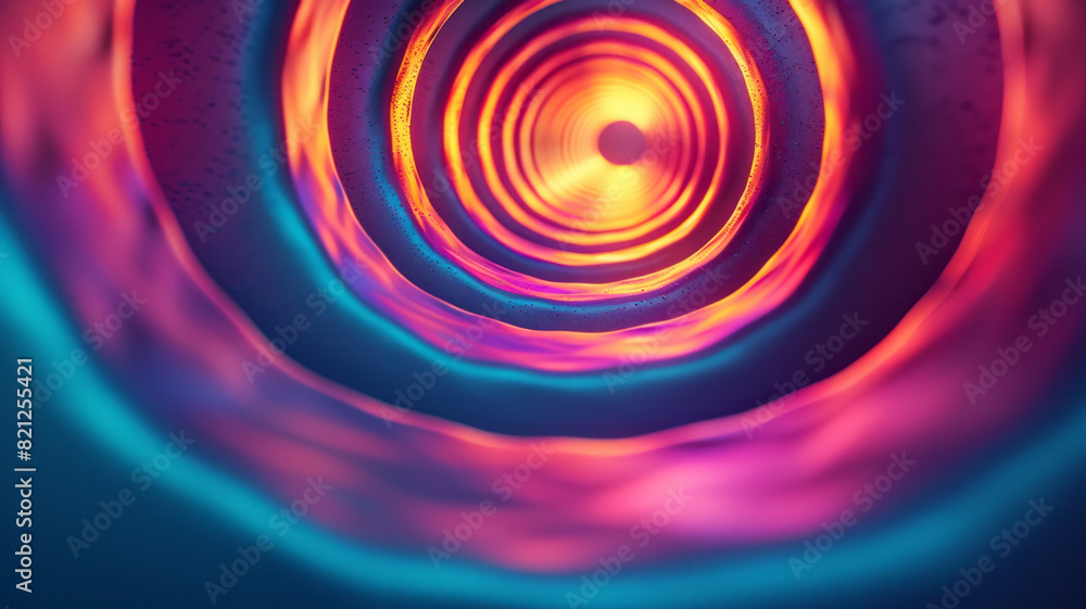 Aufkleber illustration featuring zigzag lines in neon colors, arranged in a spiral pattern to create a sense o