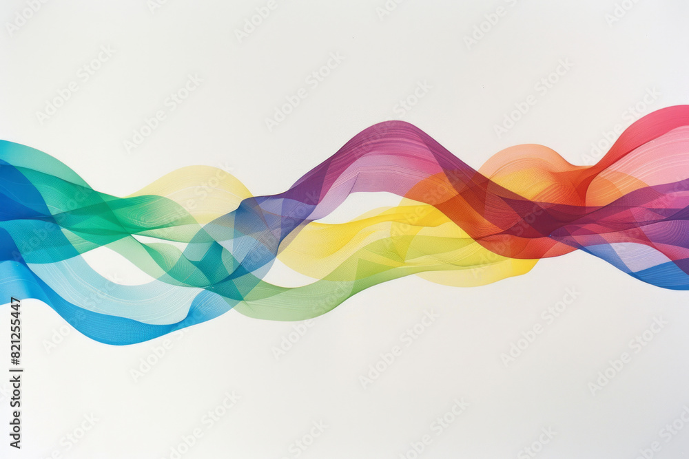 Poster design featuring wavy lines in rainbow colors, flowing diagonally across a white background for a pl
