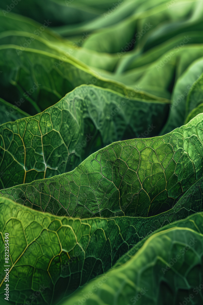 Poster Design with overlapping wavy lines in different shades of green, forming a pattern reminiscent of rolling hills,