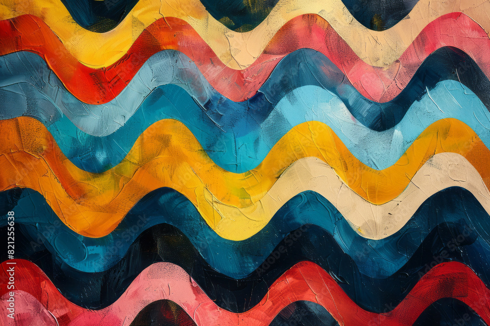 Poster Illustration featuring zigzag lines in contrasting colors, forming a chevron pattern with a sense of rhythm and movement,