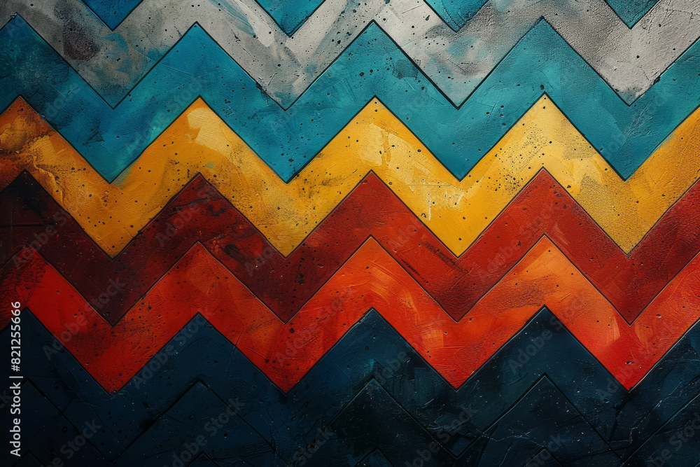 Poster illustration featuring zigzag lines in contrasting colors, forming a chevron pattern with a sense of