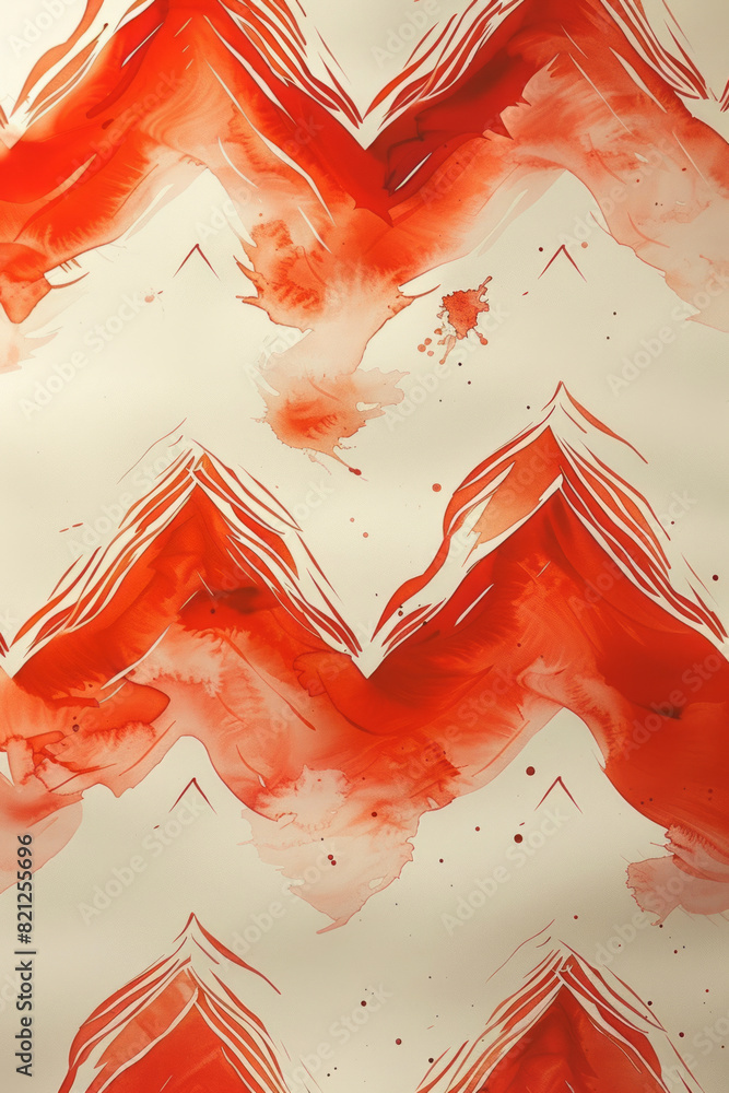 Poster Abstract composition with bold, red zigzag lines on a white background, creating a striking and energetic effect,