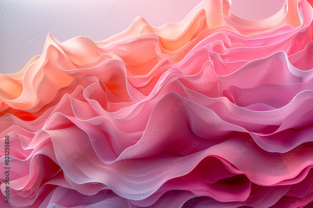 Poster abstract design featuring overlapping wavy lines in different shades of pink, creating a soft and fl