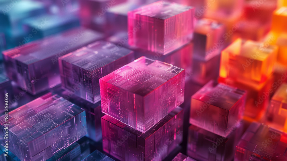 Leinwandbilder abstract design with isometric cubes in gradient colors, forming a layered, three-dimensional effect