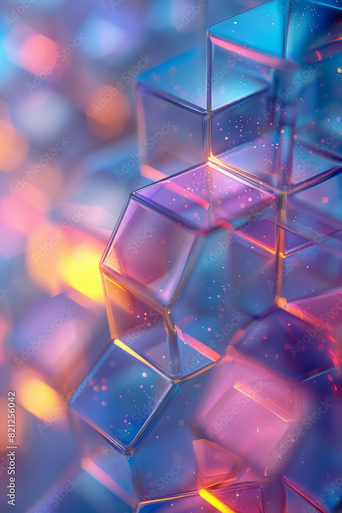 Fototapete Illustration with isometric hexagons in soft gradient colors, creating a smooth and harmonious pattern,