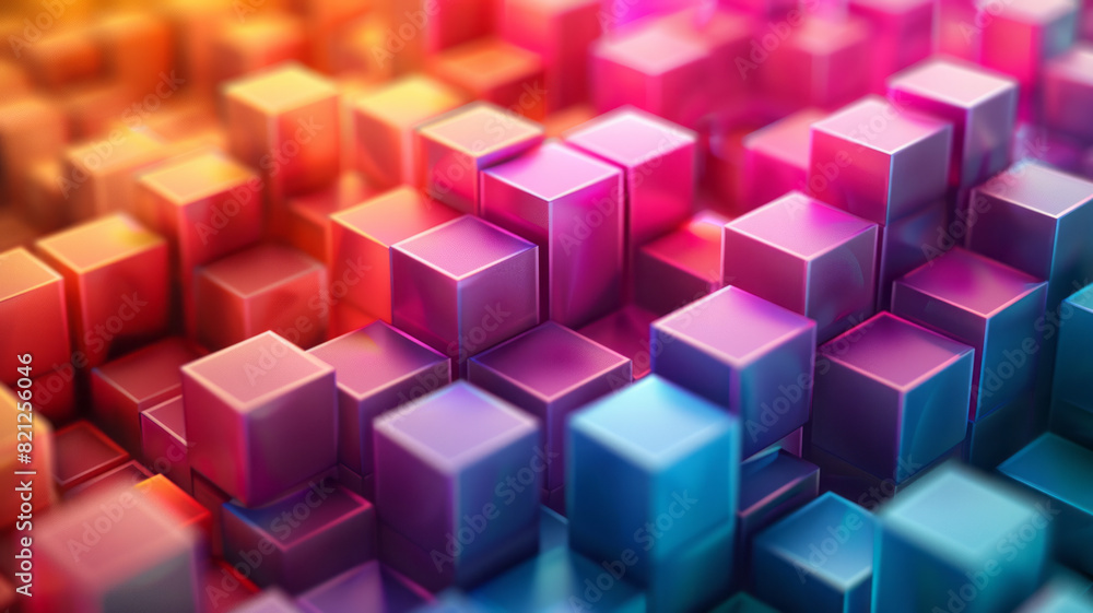Fototapete abstract design with isometric cubes in gradient colors, forming a layered, three-dimensional effect