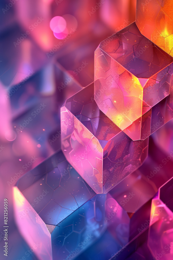 Poster illustration with isometric hexagons in soft gradient colors, creating a smooth and harmonious patte