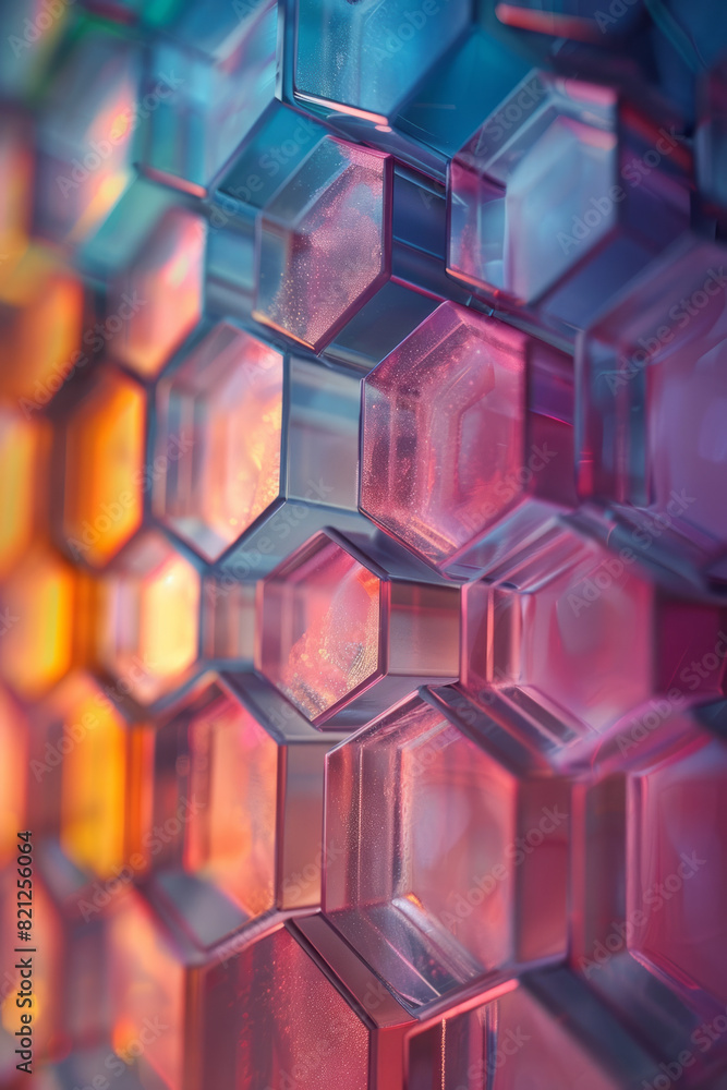 Poster illustration with isometric hexagons in soft gradient colors, creating a smooth and harmonious patte