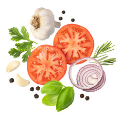 fresh tomato, herbs and spices isolated. png file