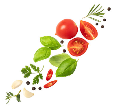 fresh tomato, herbs and spices isolated. png file