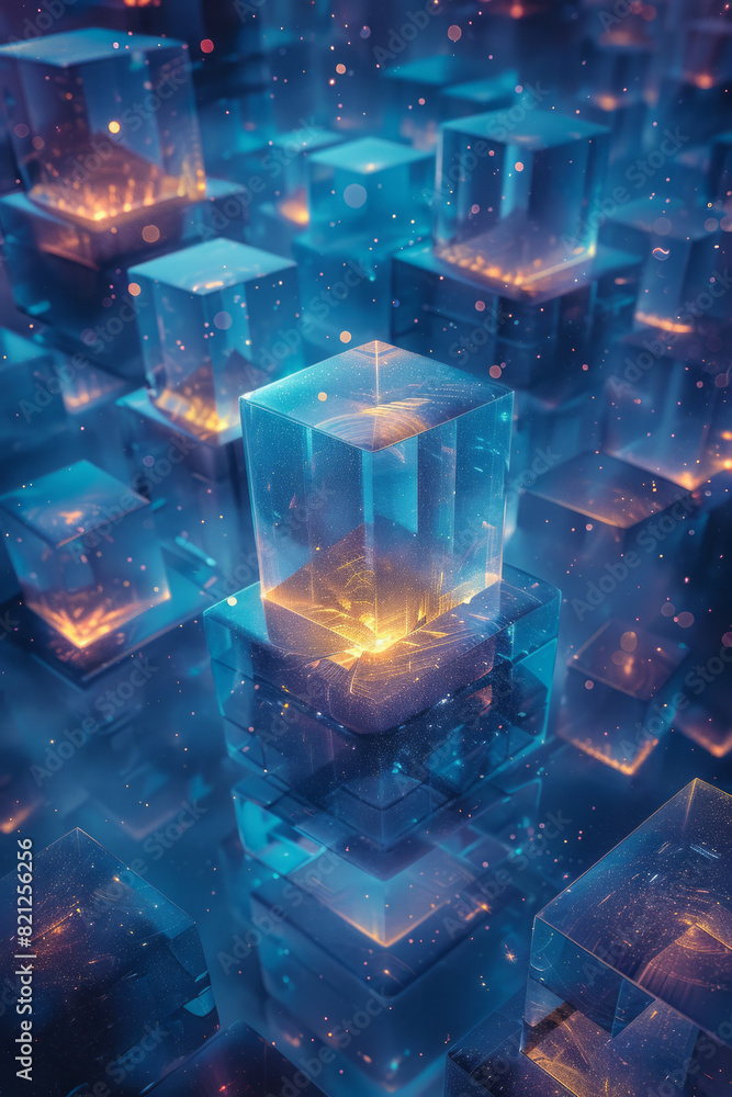 Aufkleber Design featuring isometric stars and cubes, creating a futuristic and celestial pattern,