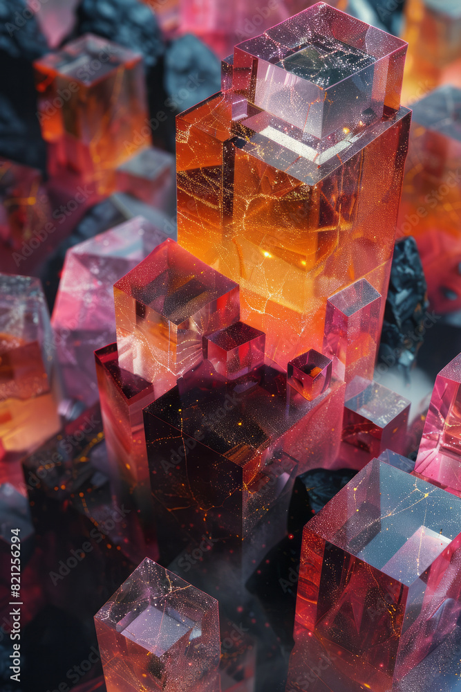 Poster design featuring isometric stars and cubes, creating a futuristic and celestial pattern,