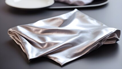 A futuristic microfiber cloth with a metallic finish, designed to clean and shine with style.