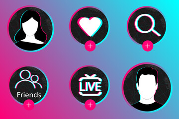 Profile interface element of the popular social network TikTok. Add Button. Social Media Vector Illustration.