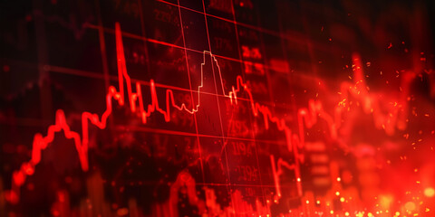 Red stock market graph abstract background depicting financial downturn, bankruptcy, loss, recession, crash, and economic crisis