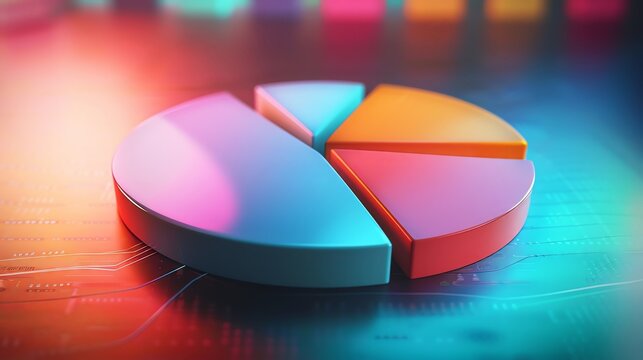 A pie chart filled to 75, illustrating statistical data close up, focus on analysis, ethereal, Composite, backdrop of an office presentation.