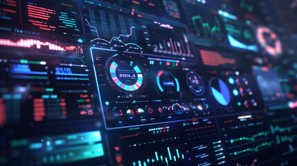 Obraz premium The interface of a futuristic artificial intelligence, displaying complex algorithms and data analytics visualization