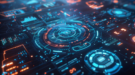 The interface of a futuristic artificial intelligence, displaying complex algorithms and data analytics visualization