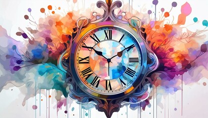 Obraz premium Clock in water color paint