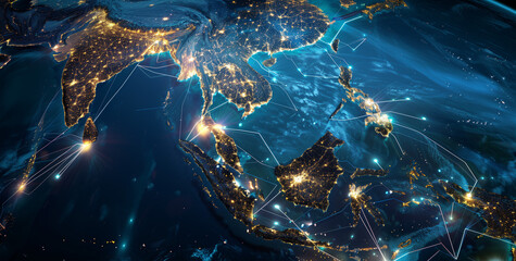 Mapping Southeast Asia in the Digital Realm, Exploring Global Networks, Connectivity, Data Transfer, Cyber Technology, Business Exchange, Information, and Telecommunication