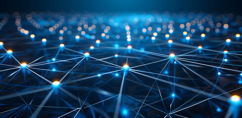 Interconnected cyber cells, quantum computing network system, and electronic global data connection in an abstract tech backdrop