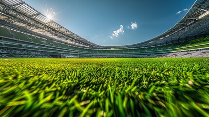 Vibrant and visually striking generative photo featuring the lush green lawn of a soccer stadium