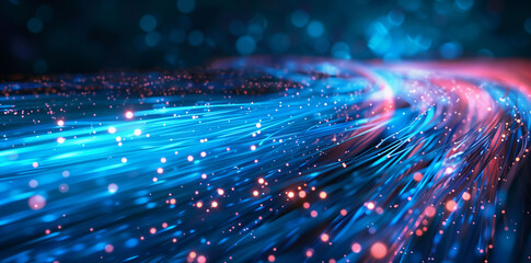 Obraz premium High Speed Optical Fiber Data Transfer, Advancing Ultra-Fast Broadband, Digital Network Connectivity, Electronic Motion, and Cyber Evolution