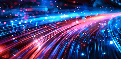 Obraz premium High Speed Optical Fiber Data Transfer, Advancing Ultra-Fast Broadband, Digital Network Connectivity, Electronic Motion, and Cyber Evolution