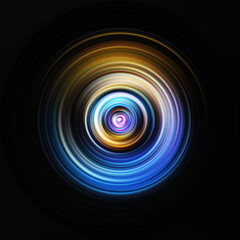 Colorful radial motion effect. Abstract rounded background. Color curves and sphere.