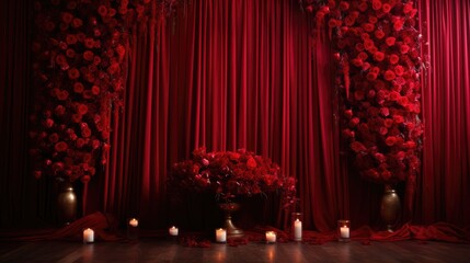 Glamorous red wedding stage design. Infusing elegance into the venue