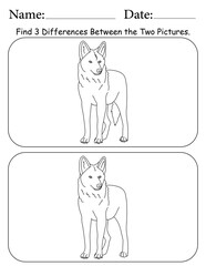 Wolf Puzzle. Printable Activity Page for Kids. Educational Resources for School for Kids. Kids Activity Worksheet. Find Differences Between 2 Shapes