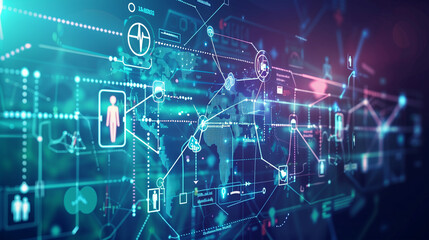 Obraz premium Digital health ecosystem, visualizing the interconnectivity between telehealth services, wearable devices, and patient data analytics