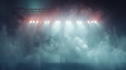 Bright stadium arena lights and smoke, Generative AI