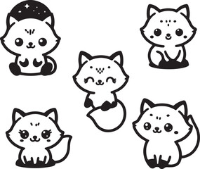 cute fox bundle vector