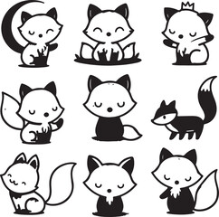 cute fox bundle vector