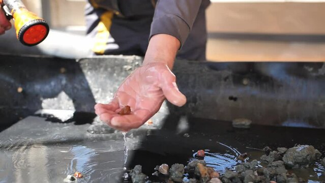 The process of washing amber stones from a ground
