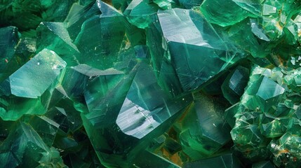 Pile many green crystal gemstones mineral the natural place. Generated AI image