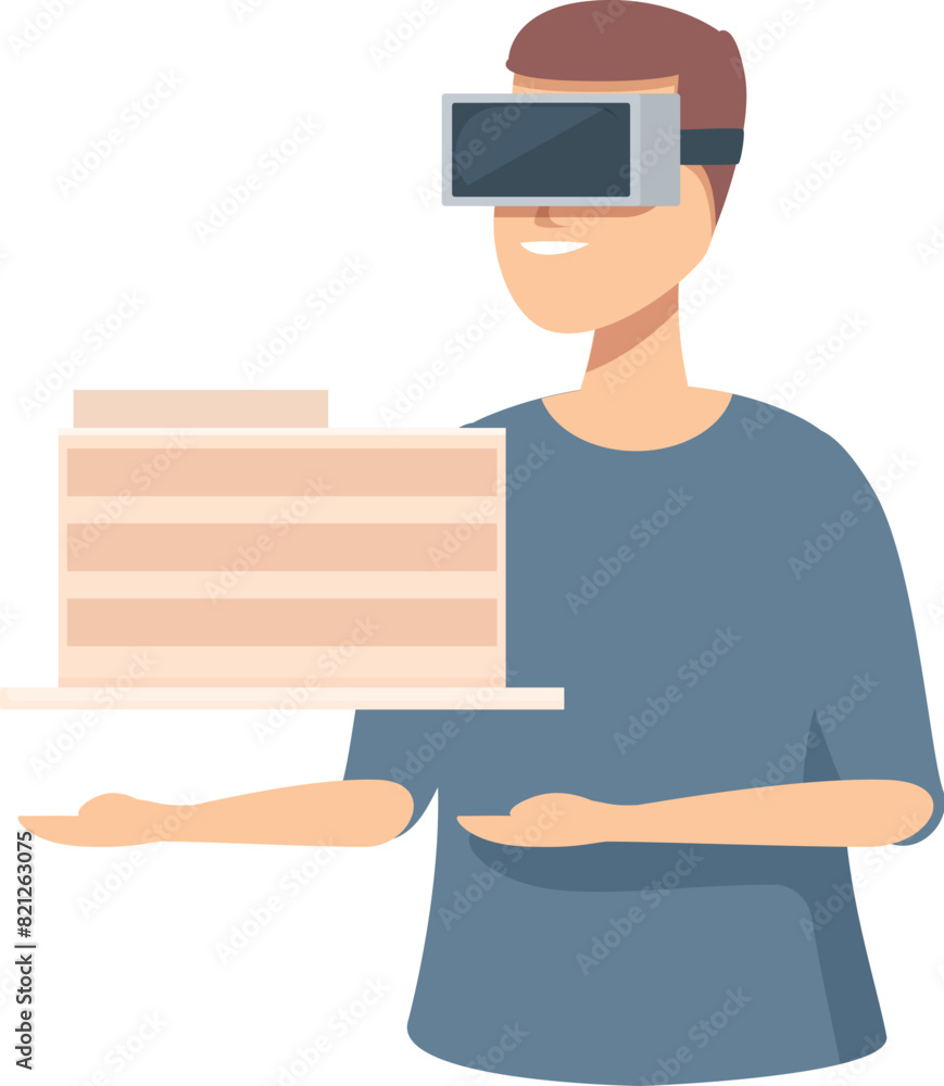 Aufkleber flat design of a smiling male with vr glasses interacting with a floating 3d bar chart hologram
