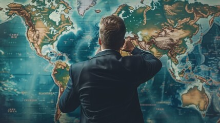 International business team collaborating in modern office environment with digital technology and diverse global connections