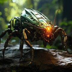 Fototapeta premium green robot bug in the forest