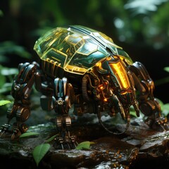 Fototapeta premium green robot bug in the forest